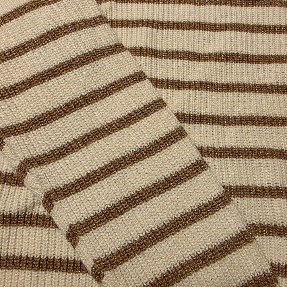 Talbots Metallic Gold & Cream Striped Shoulder Button Sweater - Large. - Picture 4 of 7